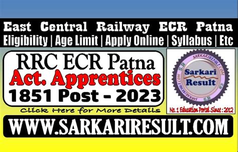 Railway Ecr Rrc Patna Apprentices Merit List Result 2024 For 1851 Post