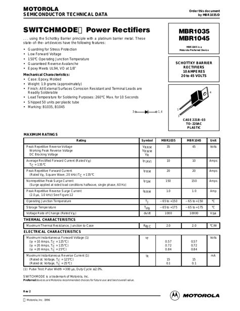Motorola MBR1045, MBR1035 Datasheet