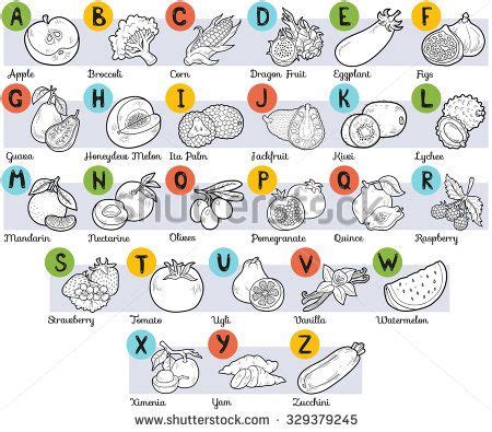 Colorless Alphabet Children Fruits Vegetables Az Stock Vector (Royalty ...