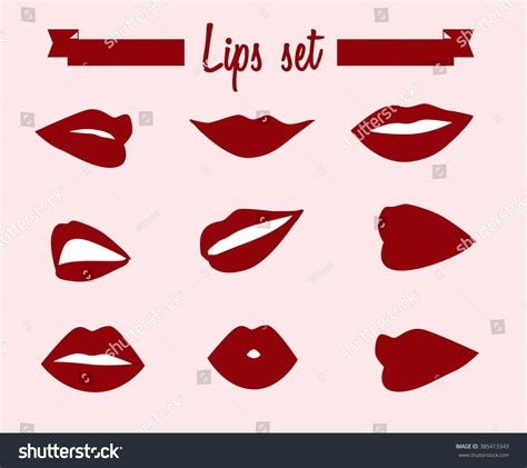 Set Red Sexy Lips Vector Illustration เวกเตอร์สต็อก ปลอดค่าลิขสิทธิ์