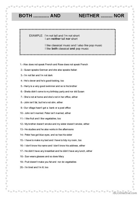 Both And Neithernor English Esl Worksheets Pdf And Doc