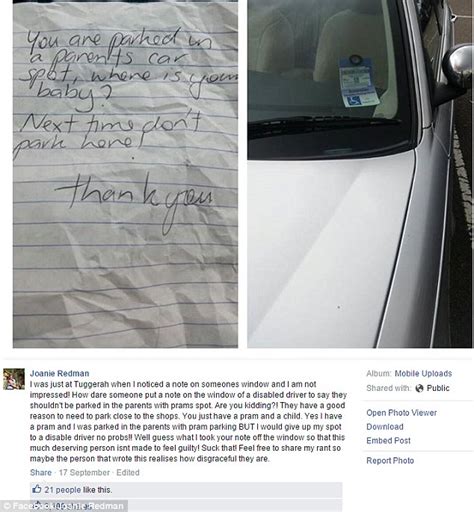 The Note Left On A Disabled Persons Car Blasting Them For Parking In A