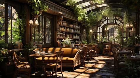 Premium Photo | A Cozy Cafe with Plants and Warm Environment