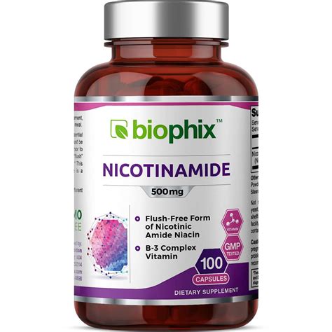 B 3 Nicotinamide 500 Mg 100 Capsules Natural Flush Free Vitamin