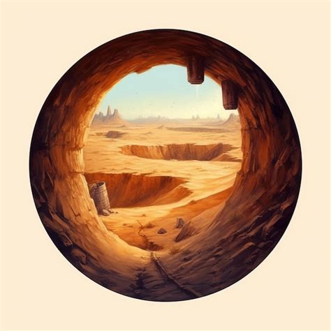 Uma Pintura De Um Deserto A Imagem De Uma Caverna E Uma Paisagem