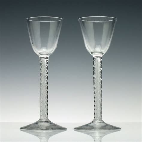 Pair 18th Century Double Series Air Twist Cordial Glasses C1750