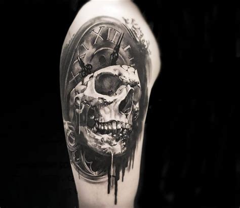 Clock skull tattoo by Myskow Slawomir | Photo 28892