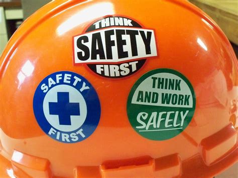 3 Hard Hat Stickers Think Safety First Work Safely Shop Factory Safe