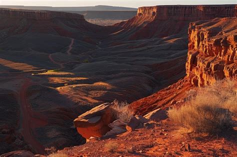 Premium Photo | A desert landscape with a canyon in the background