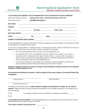 Fillable Online Marching Band Application Form Fax Email Print PdfFiller