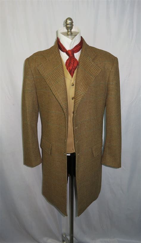 Men S Frock Coat Tan And Brown Glen Plaid With Green Windowpane F