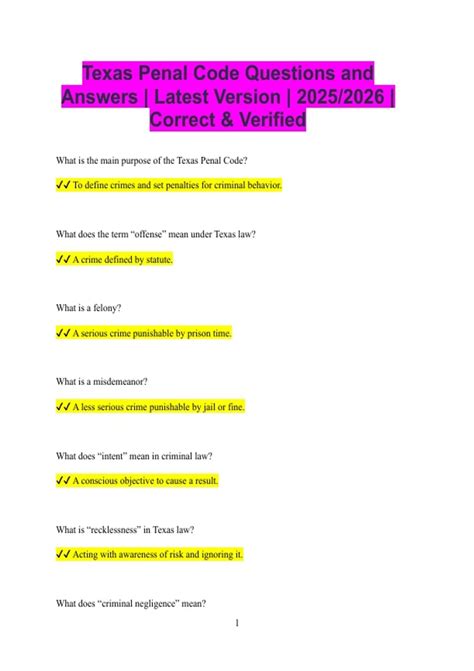 Texas Penal Code Questions and Answers | Latest Version | 2025/2026