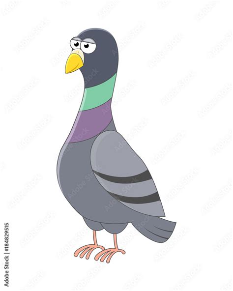 Cute cartoon pigeon. Vector illustration. Smiling pigeon. Vector bird ...