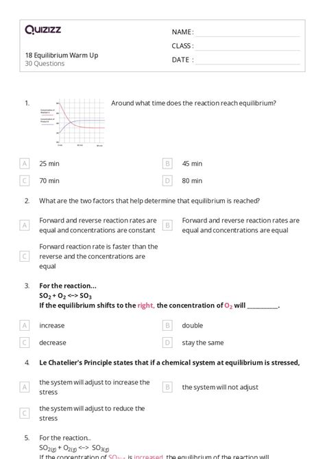 50 Equilibrium Constant And Reaction Quotient Worksheets On Quizizz