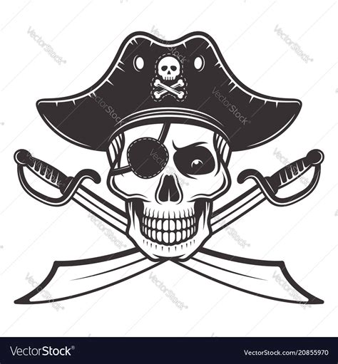 Pirate Skull In Hat Eyepatch Royalty Free Vector Image