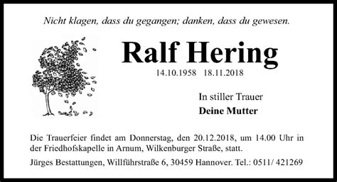 Traueranzeigen Von Ralf Hering Trauer Anzeigen De