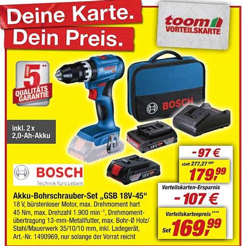 Bosch Akku Bohrschrauber Set „gsb 18v 45“ Angebot Bei Toom Baumarkt