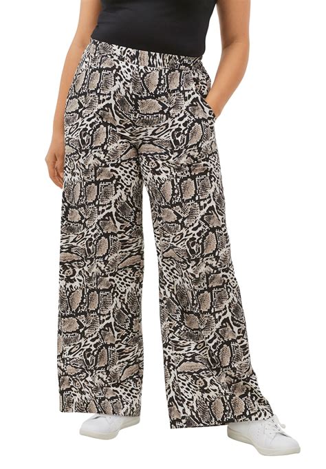 Ellos Womens Wide Leg Soft Pants With Back Elastic Pants