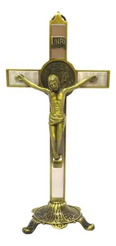 Cruz De Metal Crucifixo Mesa Parede Metal Dourada Linda Cm Cor Ouro