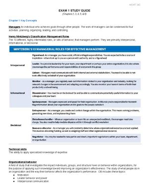 Ex Mgmt Study Guide For Exam Mgmt Robbins Judge