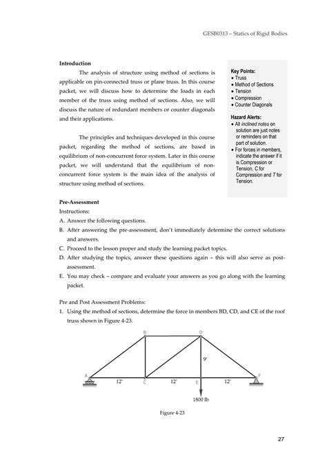 Solution Analysis Of Plane Trusses Method Of Sections Studypool