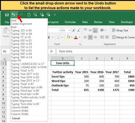 Toms Tutorials For Excel Using Undo For Several Actions At Once Tom Urtis