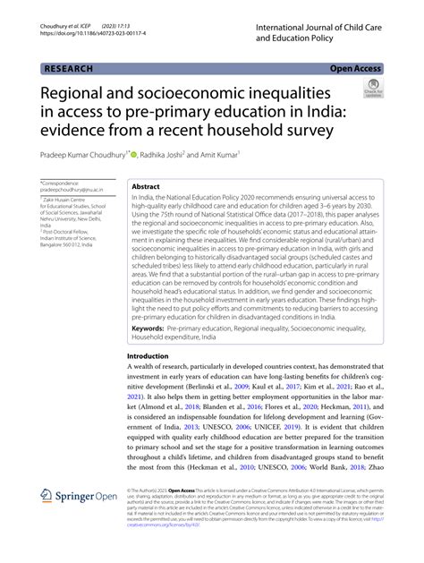 Pdf Regional And Socioeconomic Inequalities In Access To Pre Primary