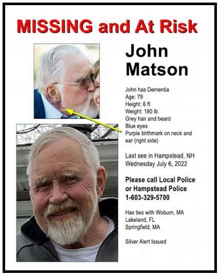 John Matson Missing From Hampstead Nh