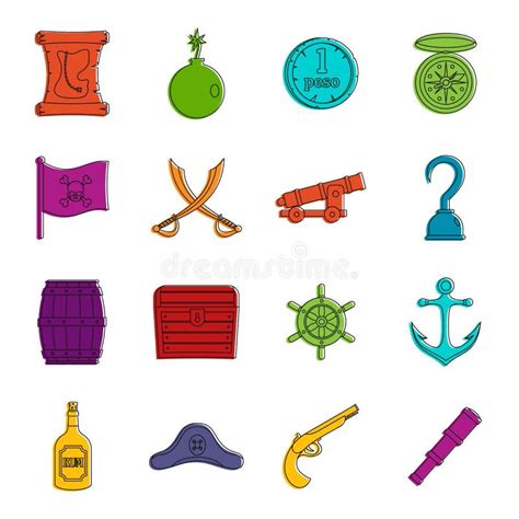 Sistema Del Garabato De Los Iconos Del Pirata Ilustraci N Del Vector