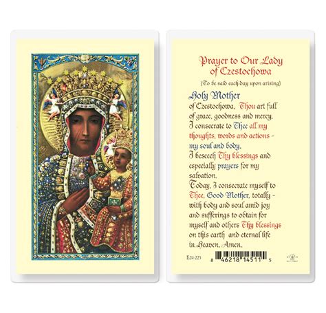 Our Lady Of Czestochwa The Black Madonna Holy Prayer Card Laminated