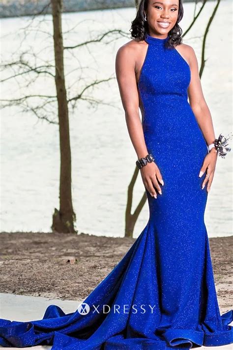 Glitter Royal Blue Sleeveless Mermaid Prom Dress - Xdressy