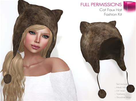 Second Life Marketplace Full Perm Mesh Cat Faux Hat Fashion Kit