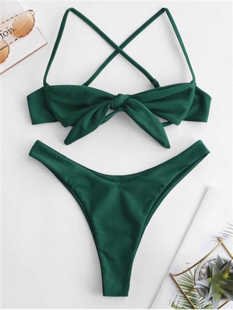 Off Zaful Underwire Tied Cut Out Bikini Set In Medium Sea