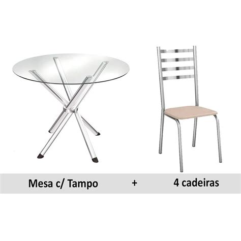 Sala De Jantar Completa Volga C Tampo De Vidro Cm Cadeiras Alemanha Cromada Nude