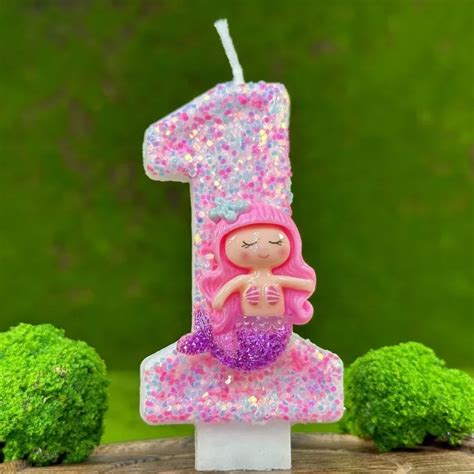 Birthday Candle 1 Year Mermaid Birthday Candle Cake Sparkly Pink Shell