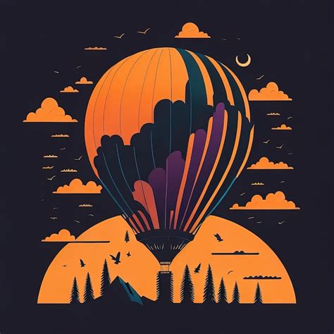 Premium Vector Imaginative Hot Air Balloon Glow At Sunset In The Aerial Wonderland