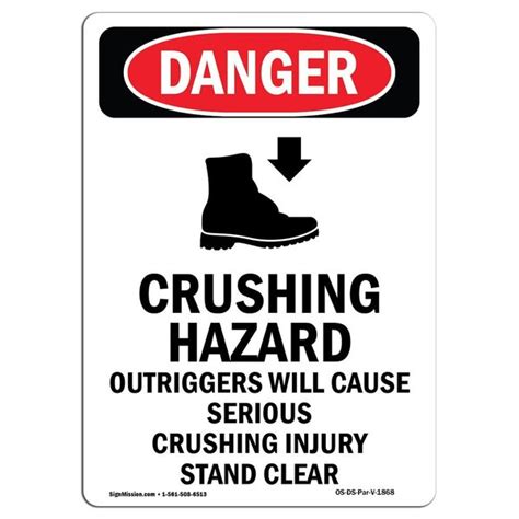 Signmission Safety Sign Osha Danger Height Aluminum Crushing