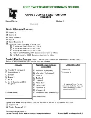 Fillable Online Grade Course Selection Form Fax Email Print Pdffiller