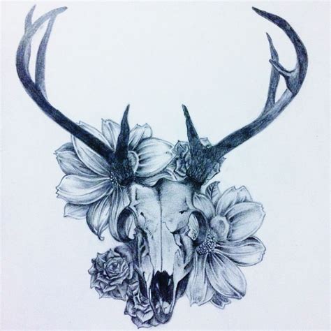 Deer Skull Drawing With Flowers - DRAWQU