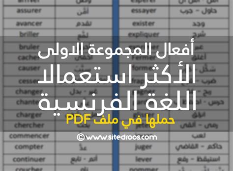 افعال المجموعة الاولى الشائعة والاكثر استعمالا في اللغة الفرنسية مترجمة