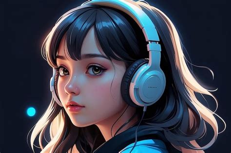 Premium Photo Anime Girl Listens Music On Headphones Portrait Of Teenager Illustration