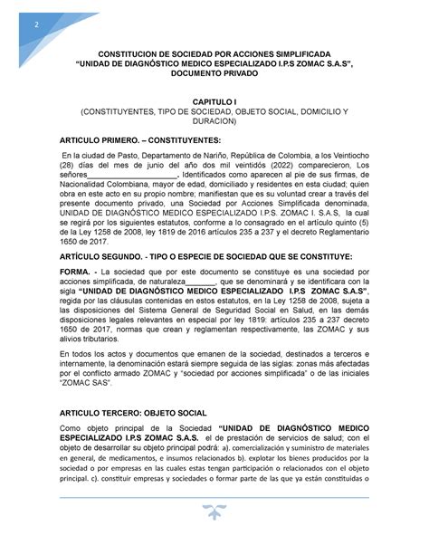 Constitucion De Sociedad Por Acciones Simplificada Constitucion De