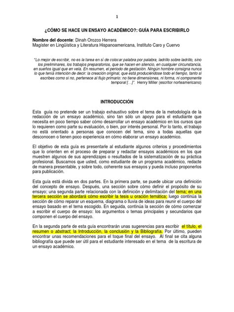 Guía Básica Para Escribir Un Ensayo Pdf Ensayos Conocimiento