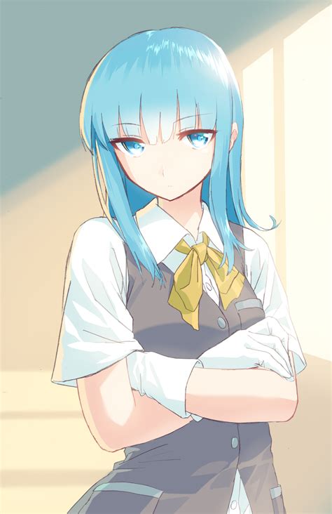 Safebooru 1girl Blew Andwhite Blouse Blue Eyes Blue Hair Buttons