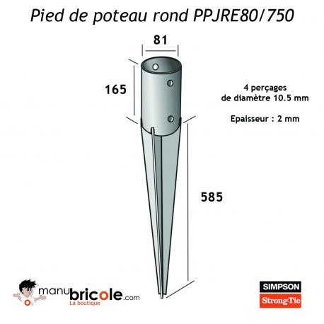 Pied poteau rond à enfoncer PPJRE80 750 SIMPSON Manubricole