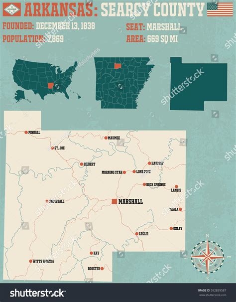 Large Detailed Map Searcy County Arkansas Stock Vector Royalty Free