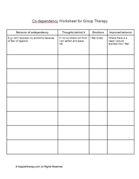 Co Dependency Worksheet For Group Therapy Happiertherapy