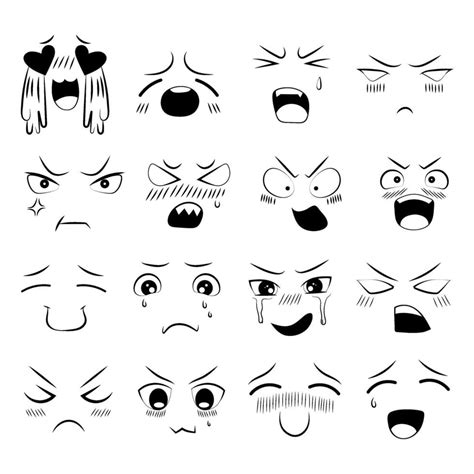 Anime emotion effect. Set of doodles of various emotions in anime style. Expression of emotions ...