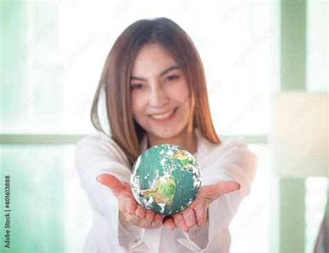 World Environment Day Concept Selective Focus Green Earth Asian Woman