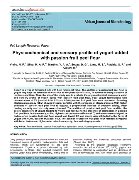 Pdf Physicochemical And Sensory Profile Of Yogurt Added With Passion